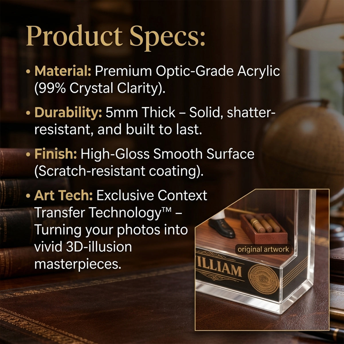 Personalized Elderly Black Man Whiskey & Cigar Shaped Acrylic Plaque Gift for Him