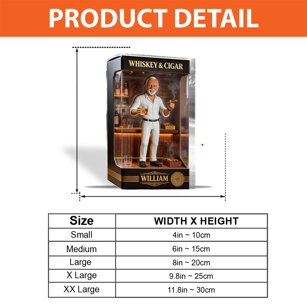 Personalized Elderly Man Whiskey & Cigar Shaped Acrylic Plaque, Whiskey Lover Gift