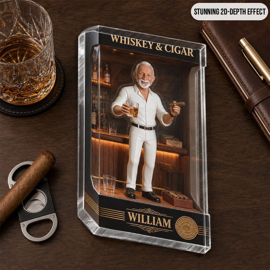 Personalized Whiskey & Cigar Gentleman Shaped Acrylic Plaque Gift For Black Men