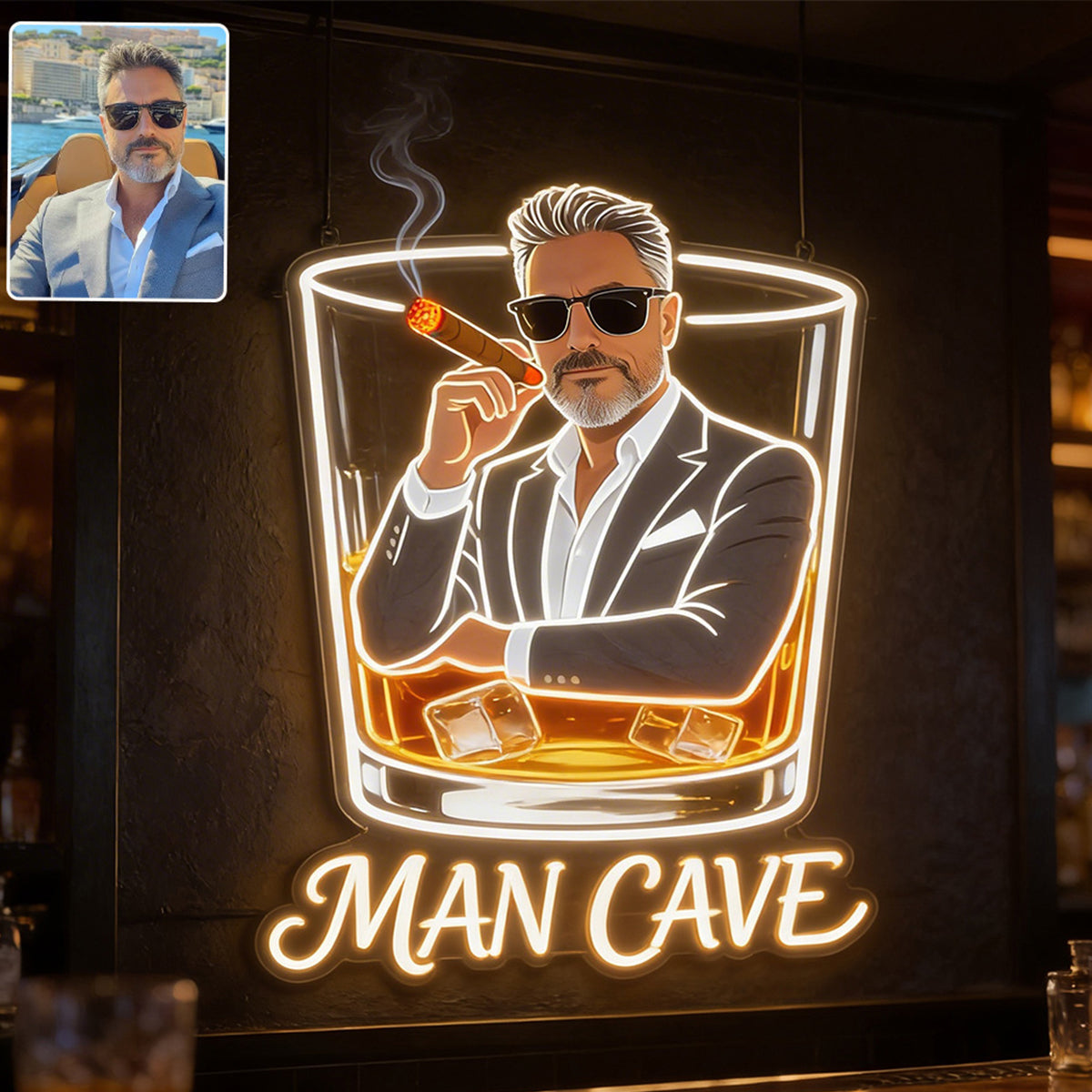 Panneau LED Acrylique Personnalisé pour Whisky & Cigares - Décor de Bar à Domicile