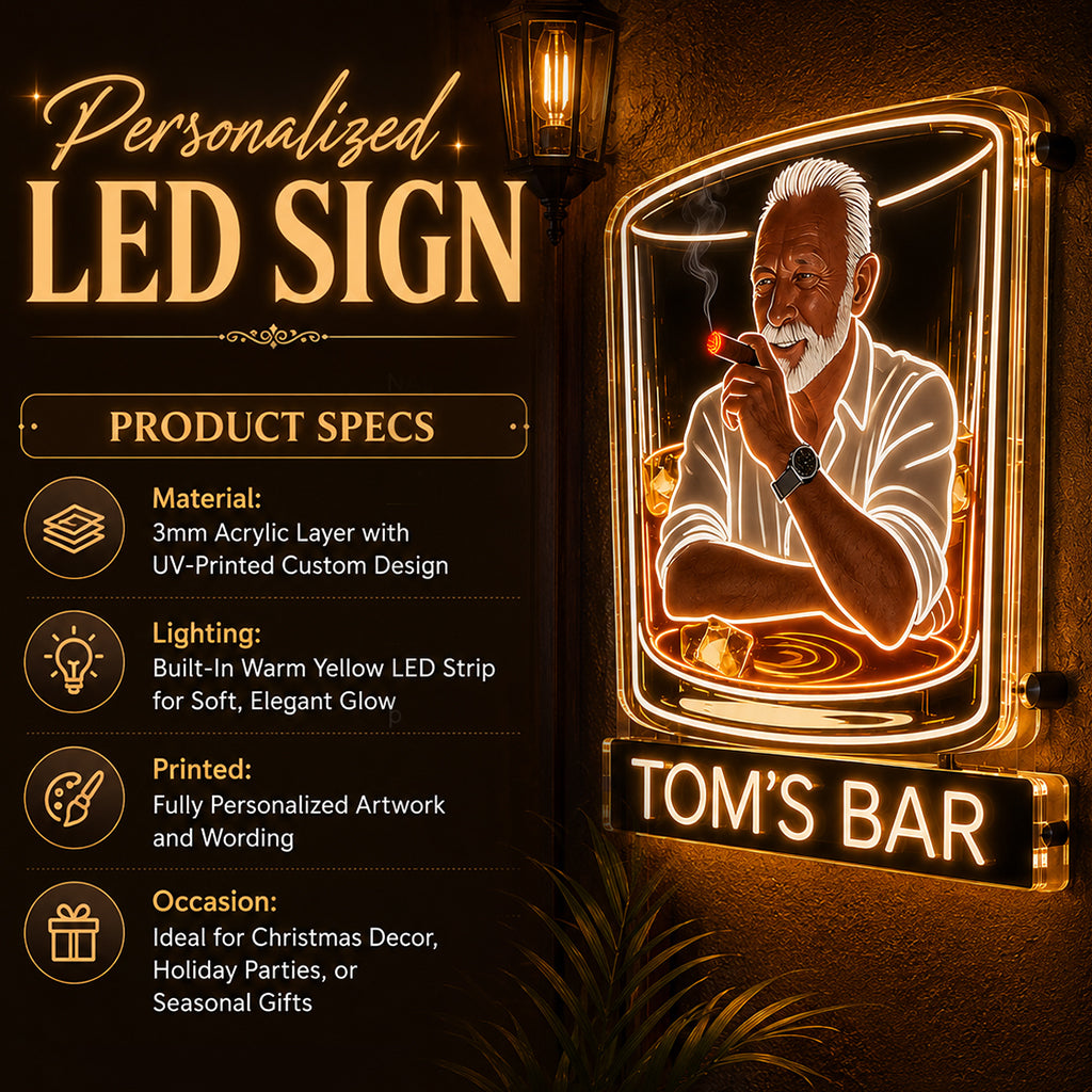Panneau LED Acrylique Personnalisé pour Whisky & Cigares - Décor de Bar à Domicile
