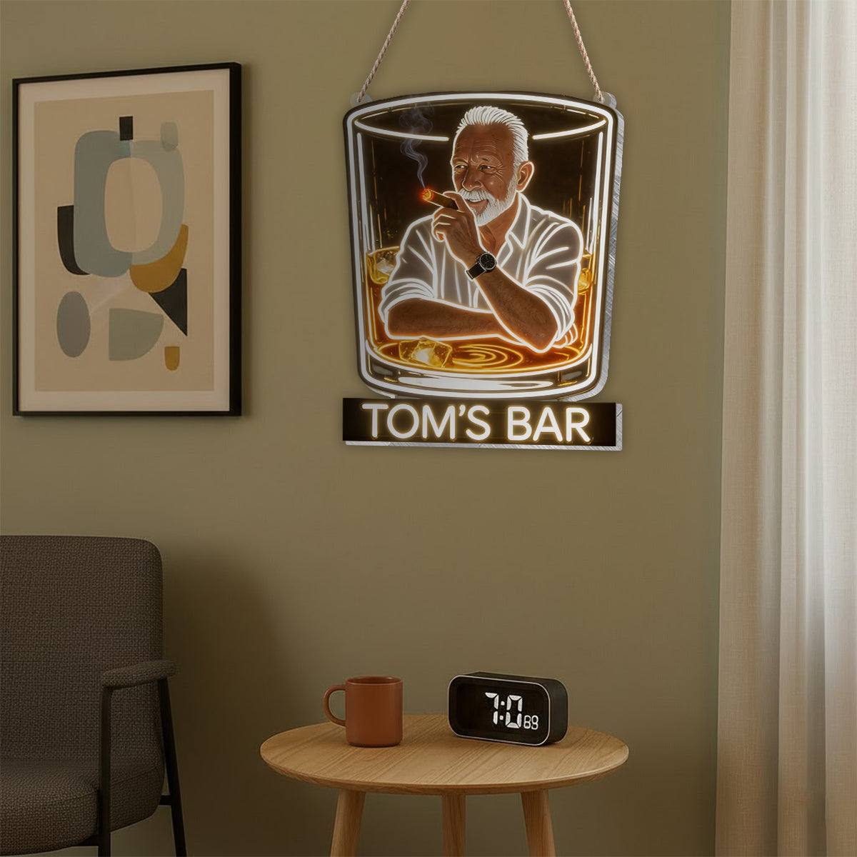 Personalisierte Whiskey Cigar Lounge LED Acrylschild für die Hausbar Geschenk für Latina Männer