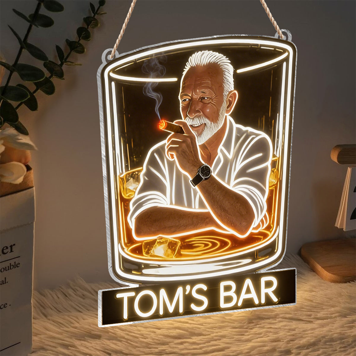Personalisierte Whiskey Cigar Lounge LED Acrylschild für die Hausbar Geschenk für Latina Männer