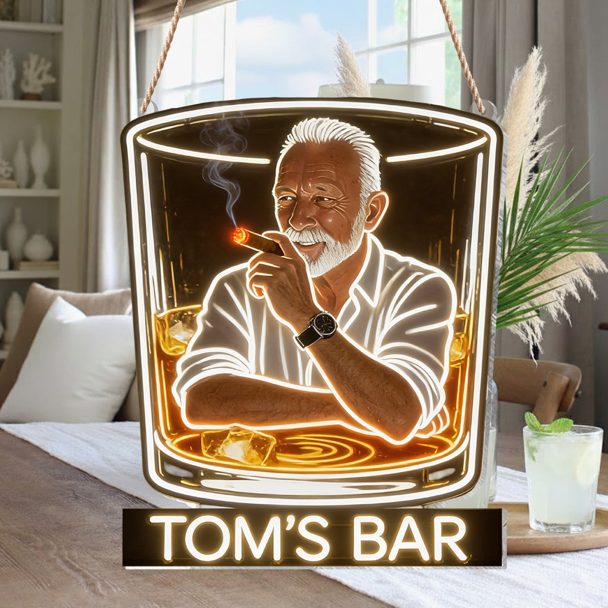 Personalized Whiskey Cigar Bar LED Acrylic Sign Home Bar Decor Gift For Older Men