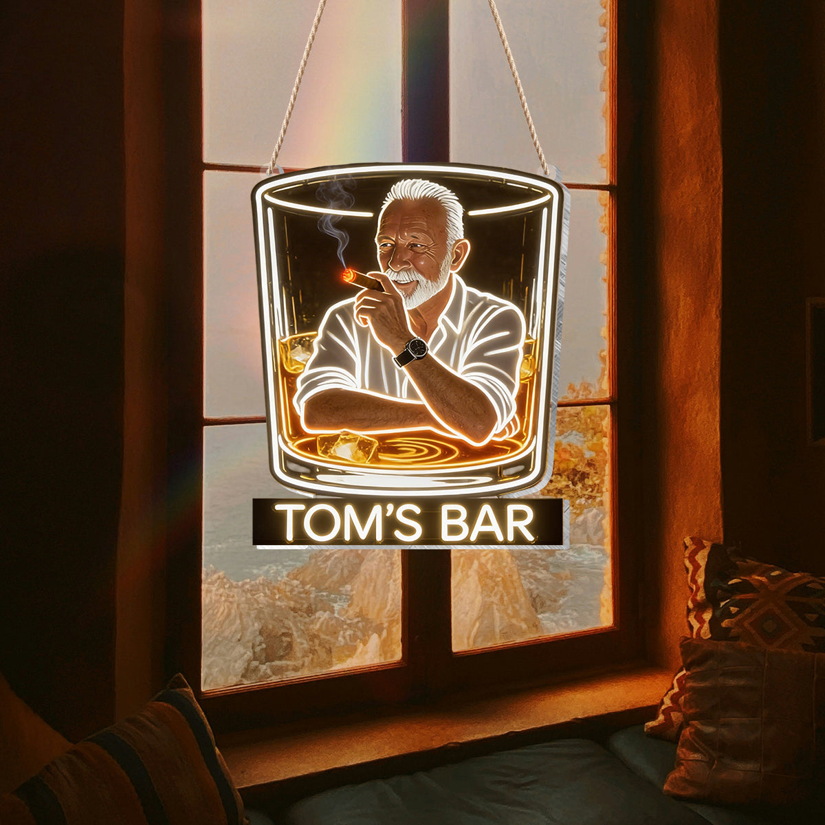 Panneau LED Acrylique Personnalisé pour Whisky & Cigares - Décor de Bar à Domicile
