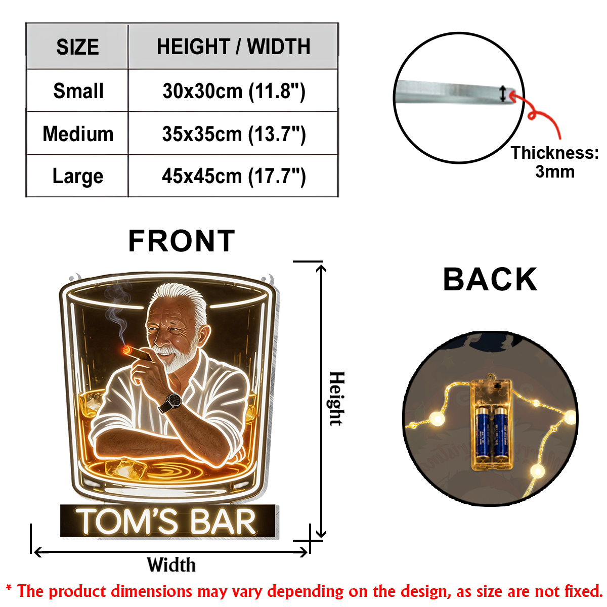 Panneau LED Acrylique Personnalisé pour Whisky & Cigares - Décor de Bar à Domicile