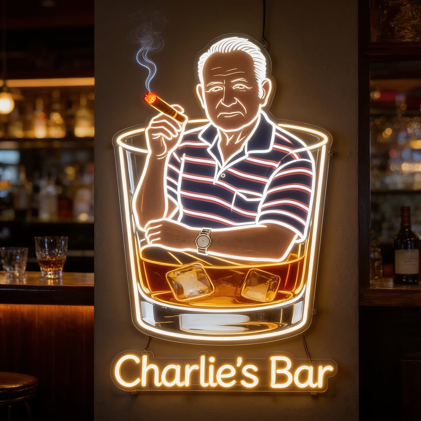 Personalized Whiskey Cigar Bar LED Acrylic Sign Home Bar Decor Gift For Older Men