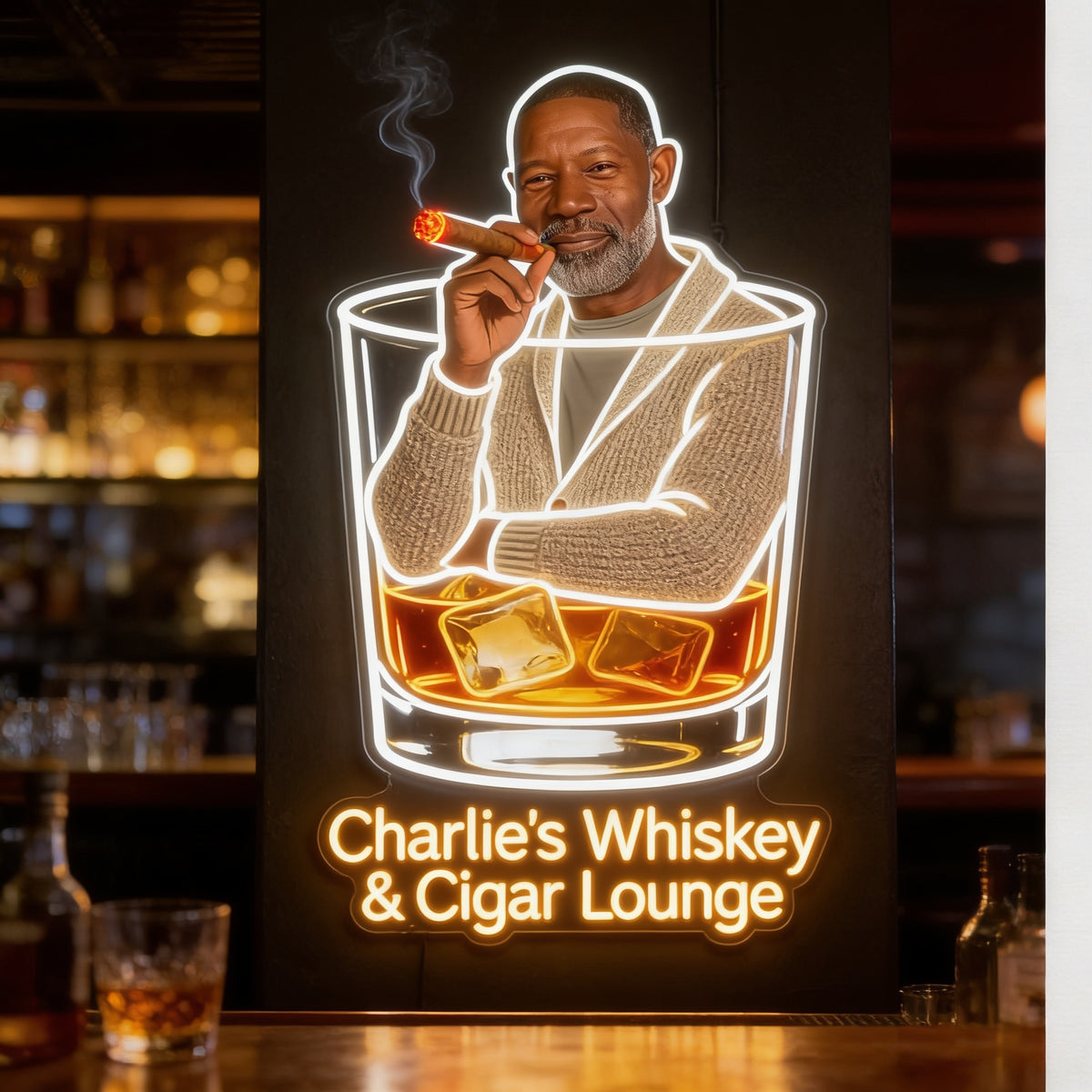 Panneau LED Acrylique Personnalisé pour Whisky & Cigares - Décor de Bar à Domicile