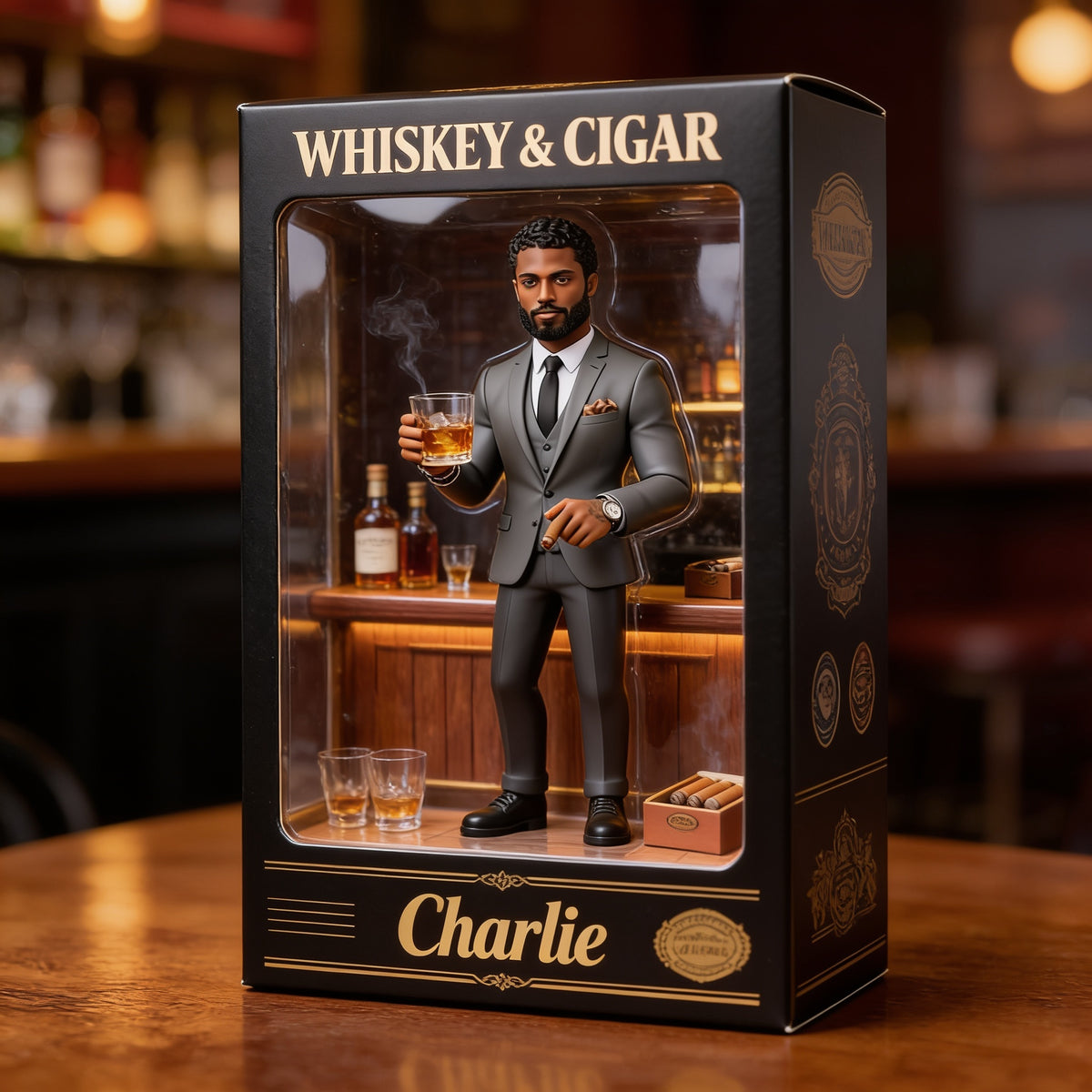 Personalized Whiskey & Cigar Gentleman Shaped Acrylic Plaque Gift For Black Men