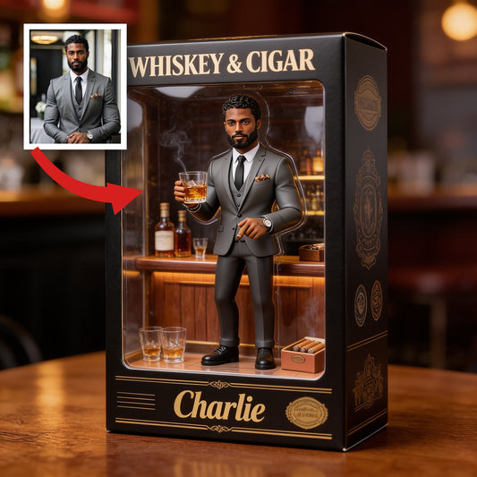 Personalized Whiskey & Cigar Gentleman Shaped Acrylic Plaque Gift For Black Men