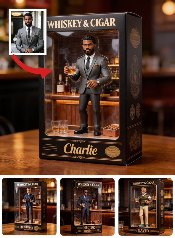 Personalized Whiskey & Cigar Gentleman Shaped Acrylic Plaque Gift For Black Men