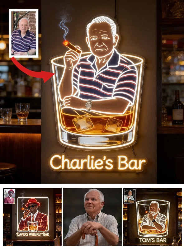 Personalized Whiskey Cigar Bar LED Acrylic Sign Home Bar Decor Gift For Older Men