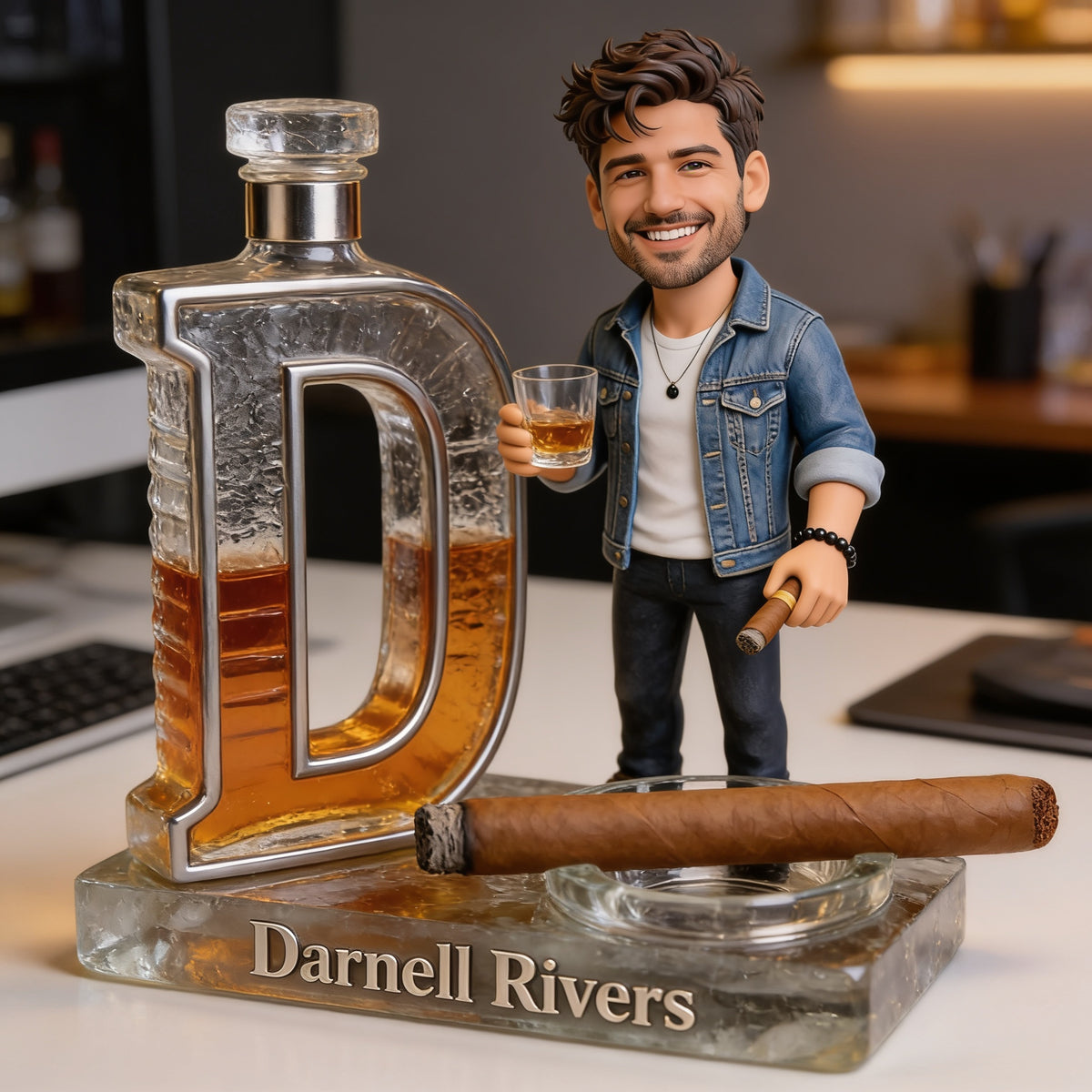 Personalisierte Foto Erwachsene Mann Whiskey Zigarre Acrylplakette, Einzigartiges Geschenk für Männer