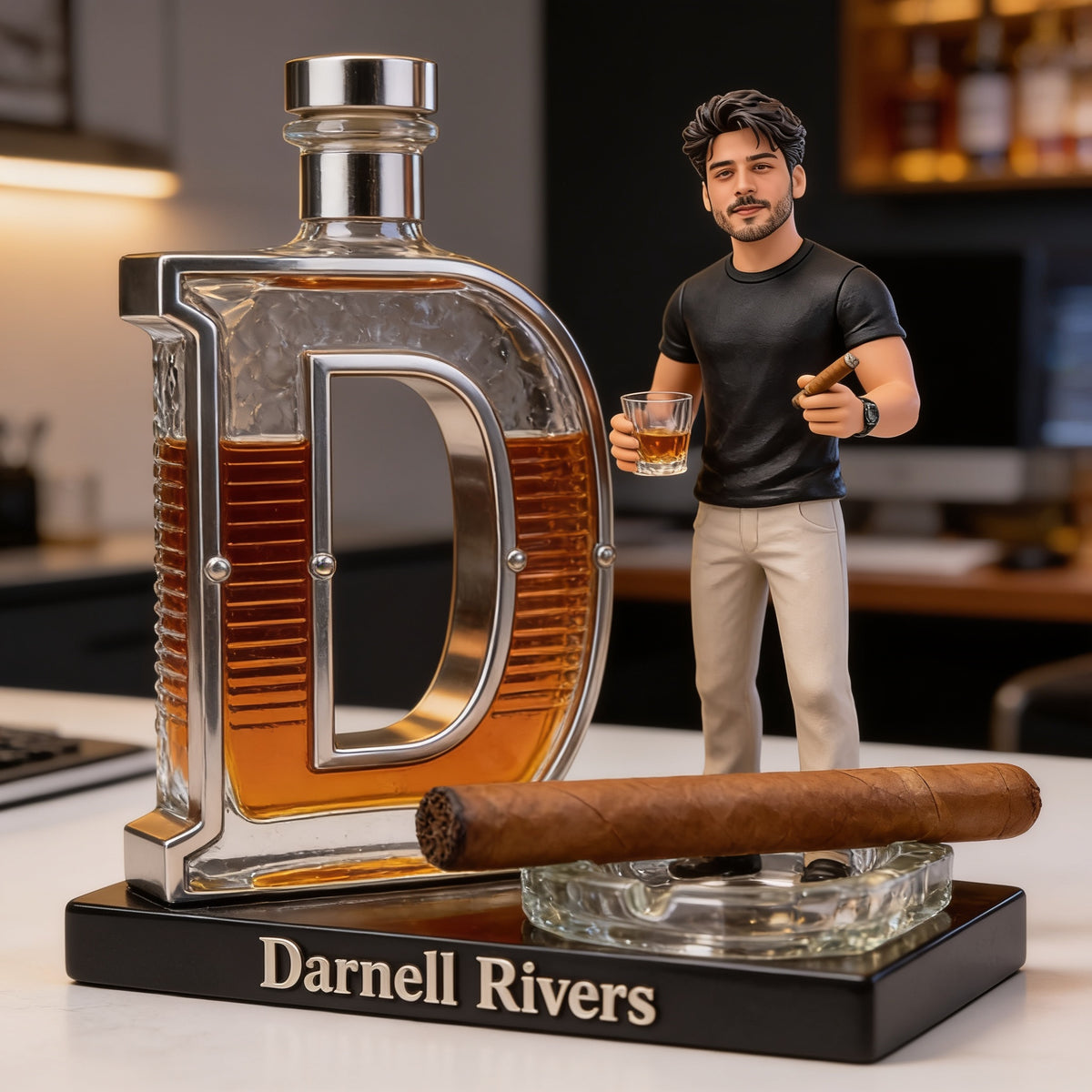 Plaque Acrylique Personnalisée Homme Latino Adulte en Forme de Cigare au Whisky, Cadeau pour Amateur de Whisky