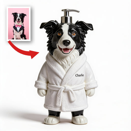 Personalized Border Collie Bath Robe Soap Dispenser Dog Lover Bathroom Gift