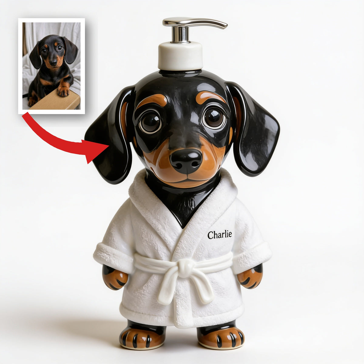 Personalized Black and Tan Dachshund Bathrobe Soap Dispenser Dog Lover Gift
