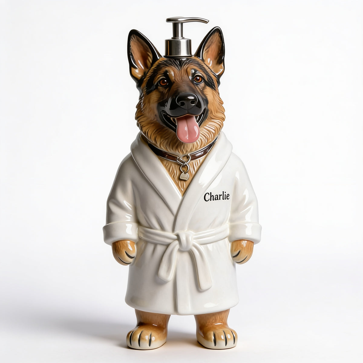 Personalized German Shepherd Bathrobe Soap Dispenser Pet Lover Bathroom Gift
