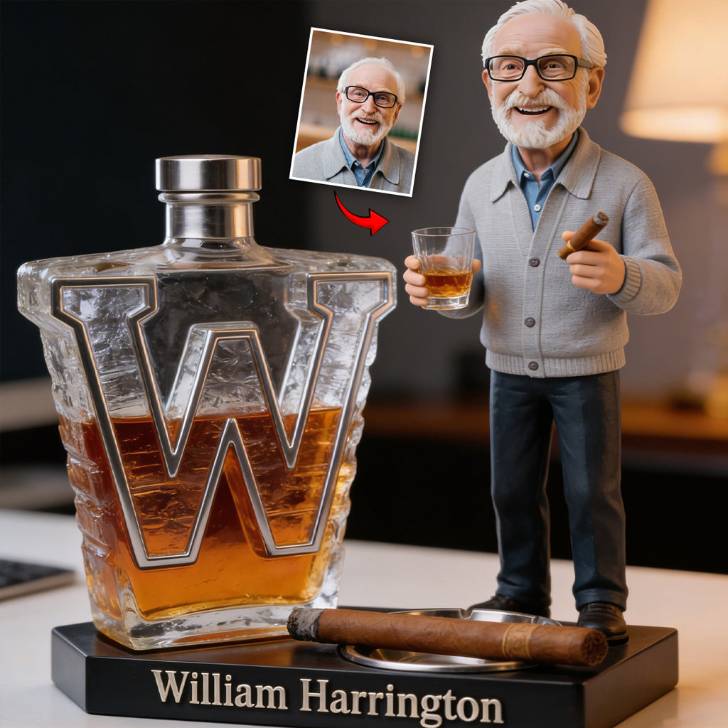Plaque Acrylique Personnalisée Homme Latino Adulte en Forme de Cigare au Whisky, Cadeau pour Amateur de Whisky