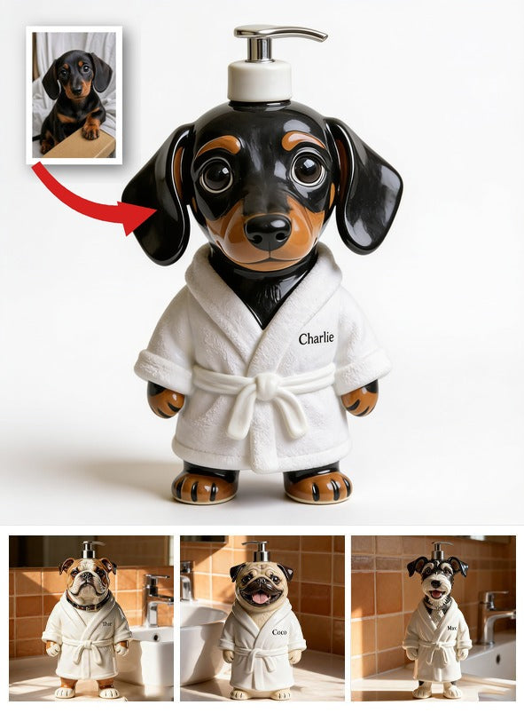 Personalized Black and Tan Dachshund Bathrobe Soap Dispenser Dog Lover Gift