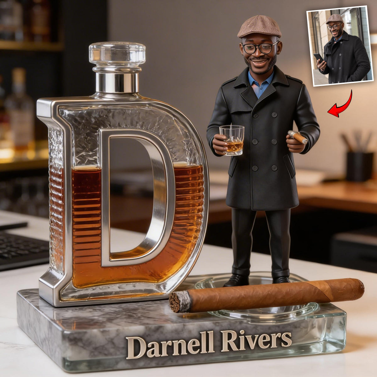 Custom Photo Older Black Man Whiskey Cigar Shaped Acrylic Plaque, Gift for Him