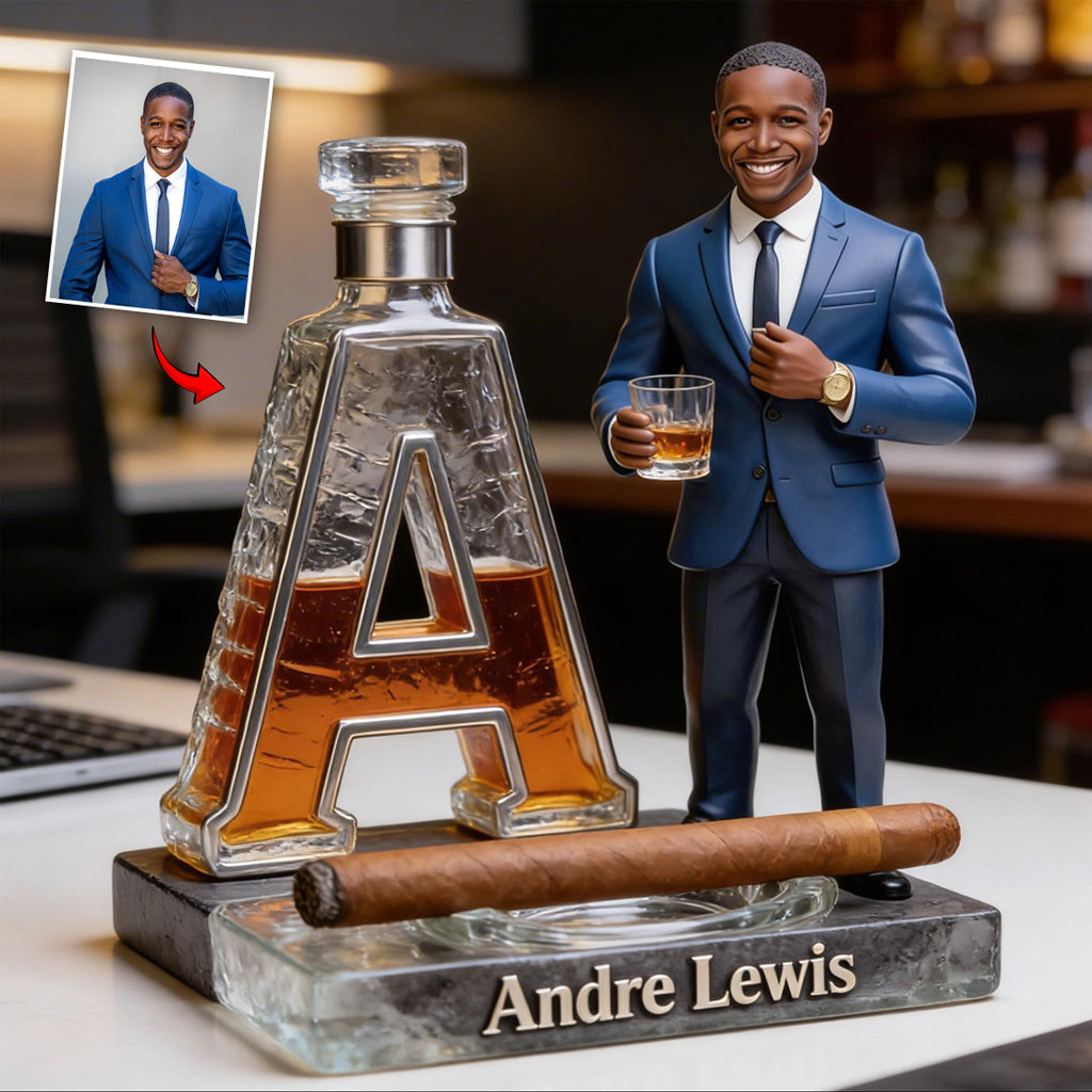 Custom Photo Older Black Man Whiskey Cigar Shaped Acrylic Plaque, Gift for Him