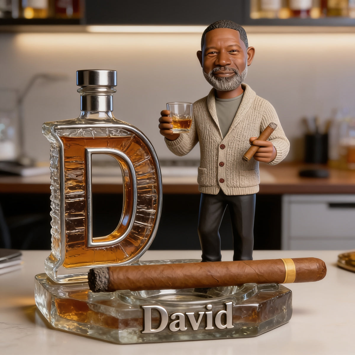 Custom Photo Older Latina Bearded Man Whiskey Cigar Custom Shaped Acrylic Plaque Gift for Him