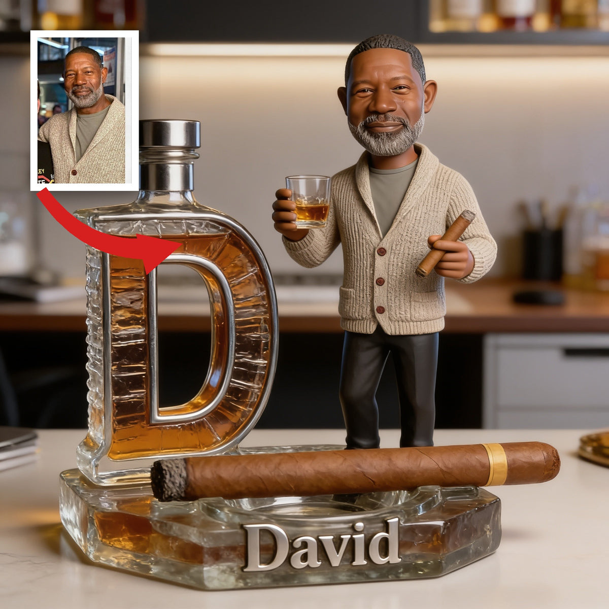 Custom Photo Older Latina Bearded Man Whiskey Cigar Custom Shaped Acrylic Plaque Gift for Him