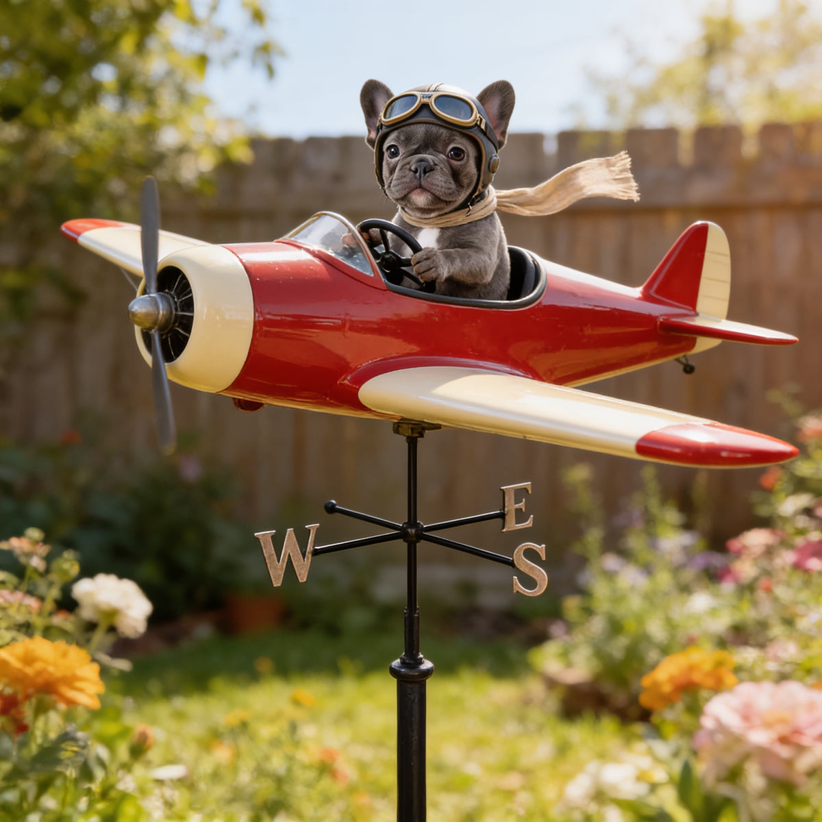 Custom Photo Pilot French Bulldog Weather Vane, Pet Lover Garden Gift