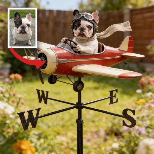 Custom Photo English Bulldog Pilot Weather Vane Pet Lover Garden Decor
