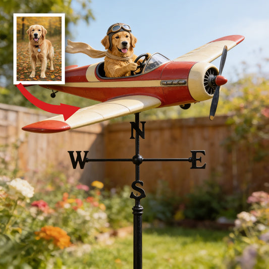 Custom Photo Golden Retriever Pilot Airplane Weather Vane, Garden Pet Lover Gift