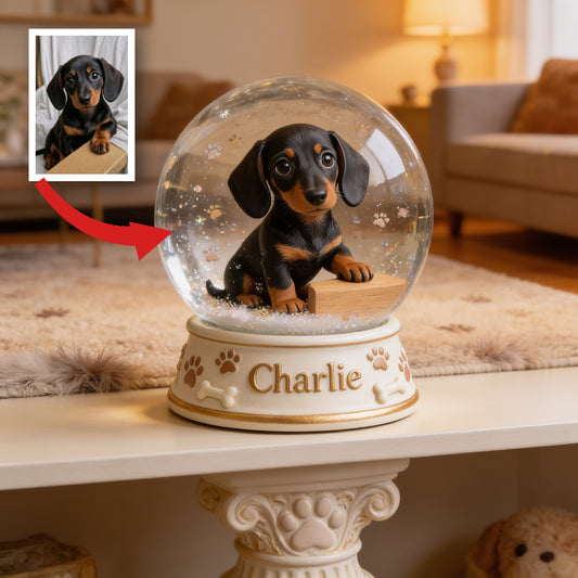 Personalized Short Legged Dachshund Puppy Snow Globe Table Decor Pet Lover Gift