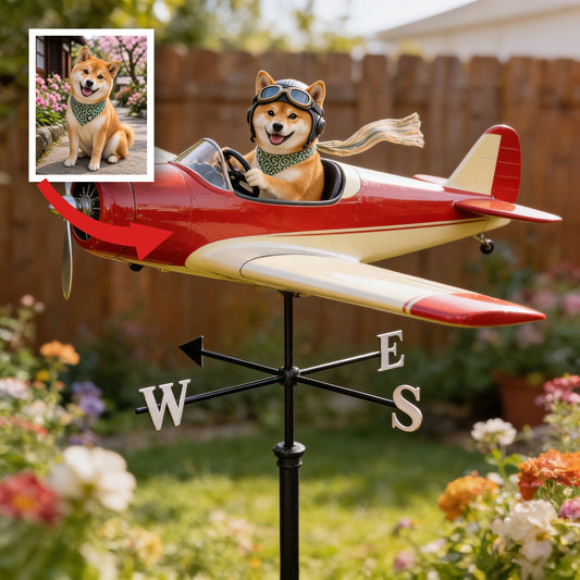 Custom Photo Pilot Shiba Inu Weather Vane, Pet Lover Garden Decor Gift