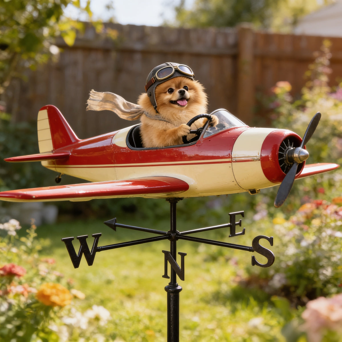 Personalisierbarer Foto Fluffy Pomeranian Pilot Wetterfahne Garten Deko