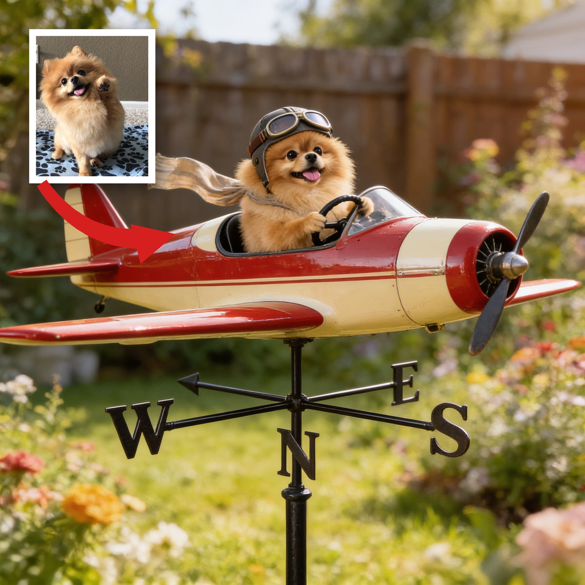 Personalisierbarer Foto Fluffy Pomeranian Pilot Wetterfahne Garten Deko