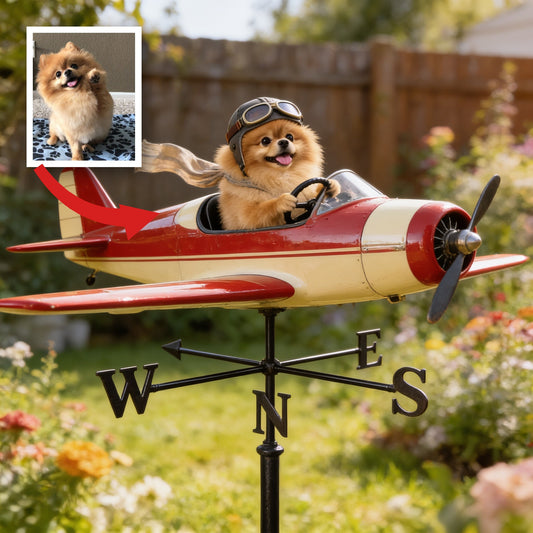 Custom Photo Fluffy Pomeranian Pilot Weather Vane Pet Lover Garden Decor