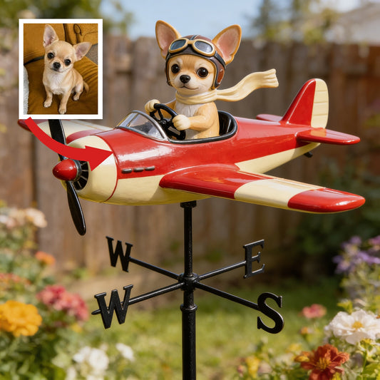 Custom Photo Cute Chihuahua Pilot Weather Vane, Garden Pet Lover Gift