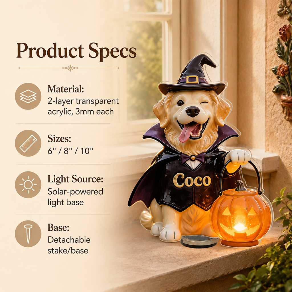 Personalized Fall Golden Retriever Solar Acrylic Light Outdoor Garden Decor