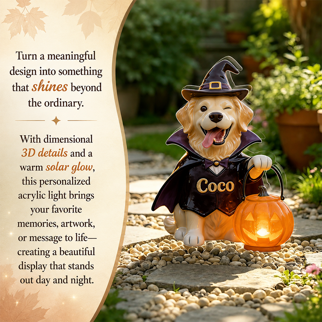 Personalized Fall Cute Shih Tzu Solar Acrylic Light Garden Decor Gift