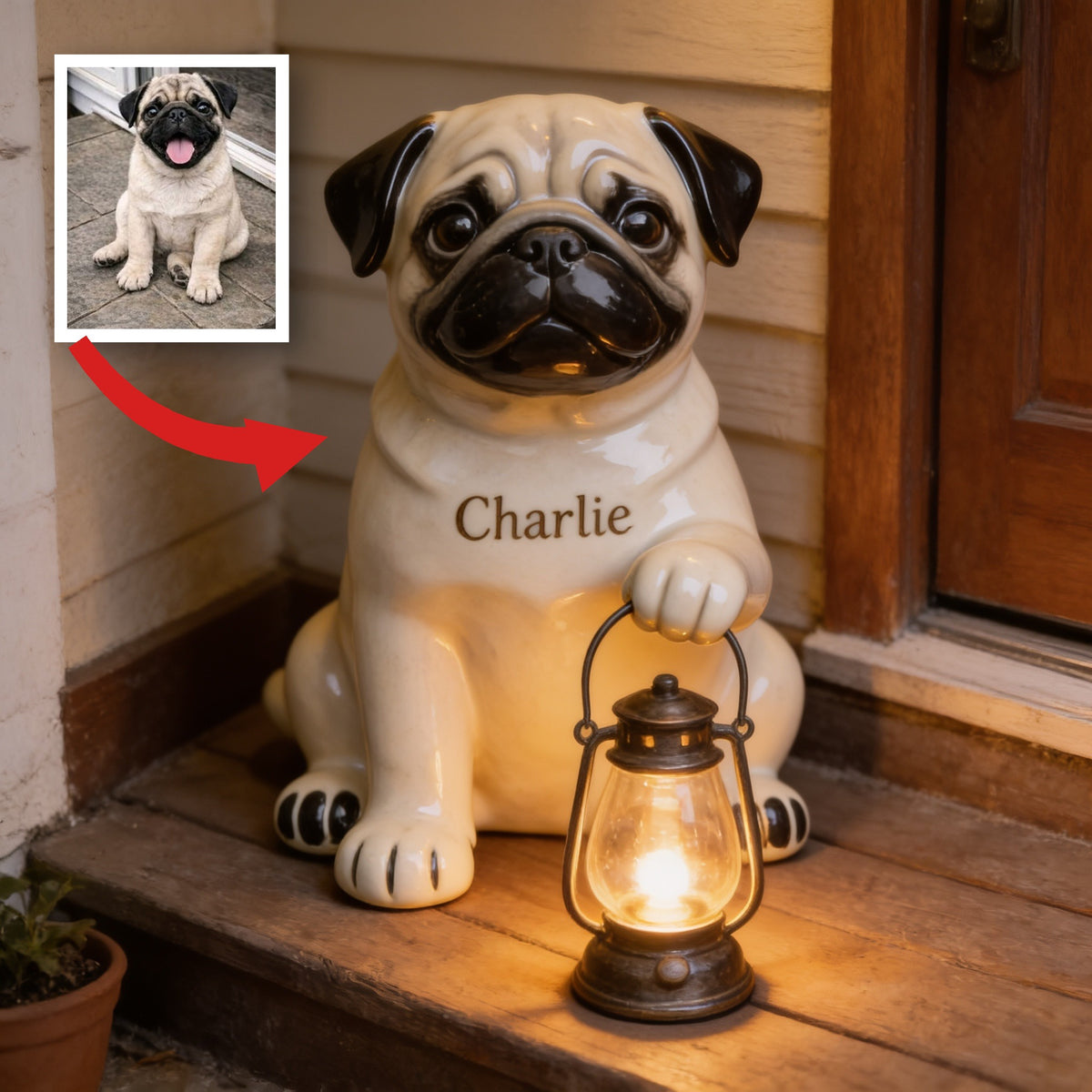 Personalized Sitting Fawn Pug Solar Acrylic Light Garden Decor Dog Lover Gift