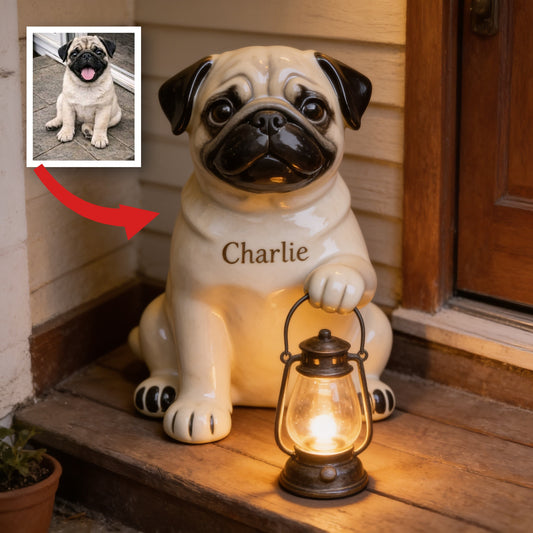 Personalized Sitting Fawn Pug Solar Acrylic Light Garden Decor Dog Lover Gift