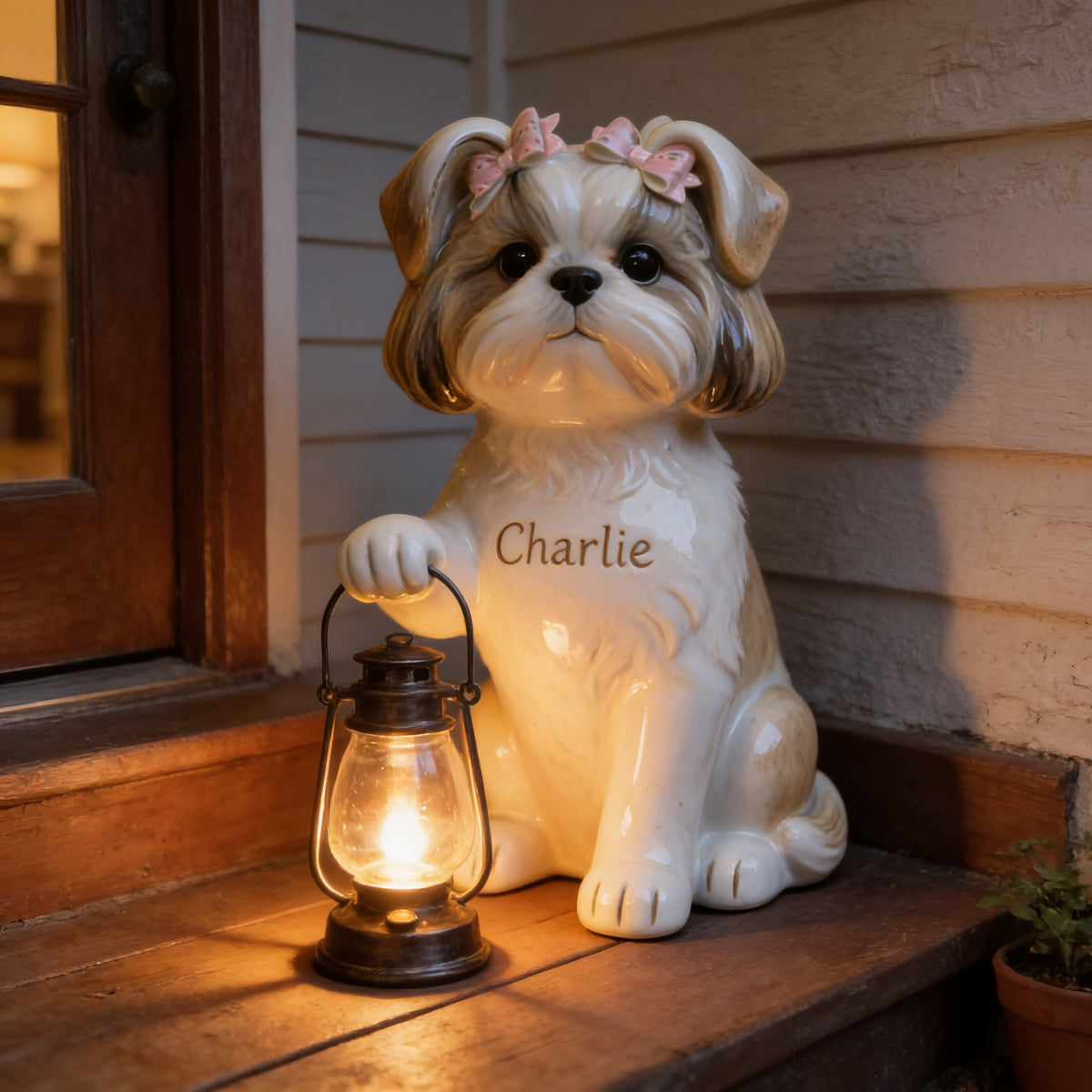 Personalized Fluffy Shih Tzu Solar Acrylic Light Pet Owner Garden Decor
