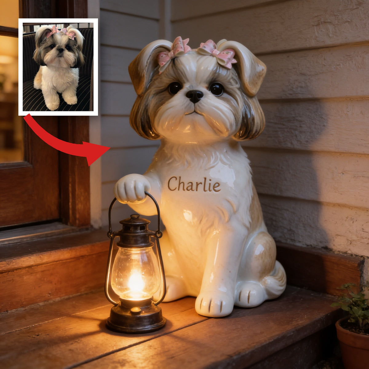 Personalized Fluffy Shih Tzu Solar Acrylic Light Pet Owner Garden Decor