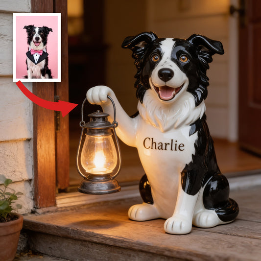 Personalized Black and White Border Collie Solar Acrylic Light Garden Decor
