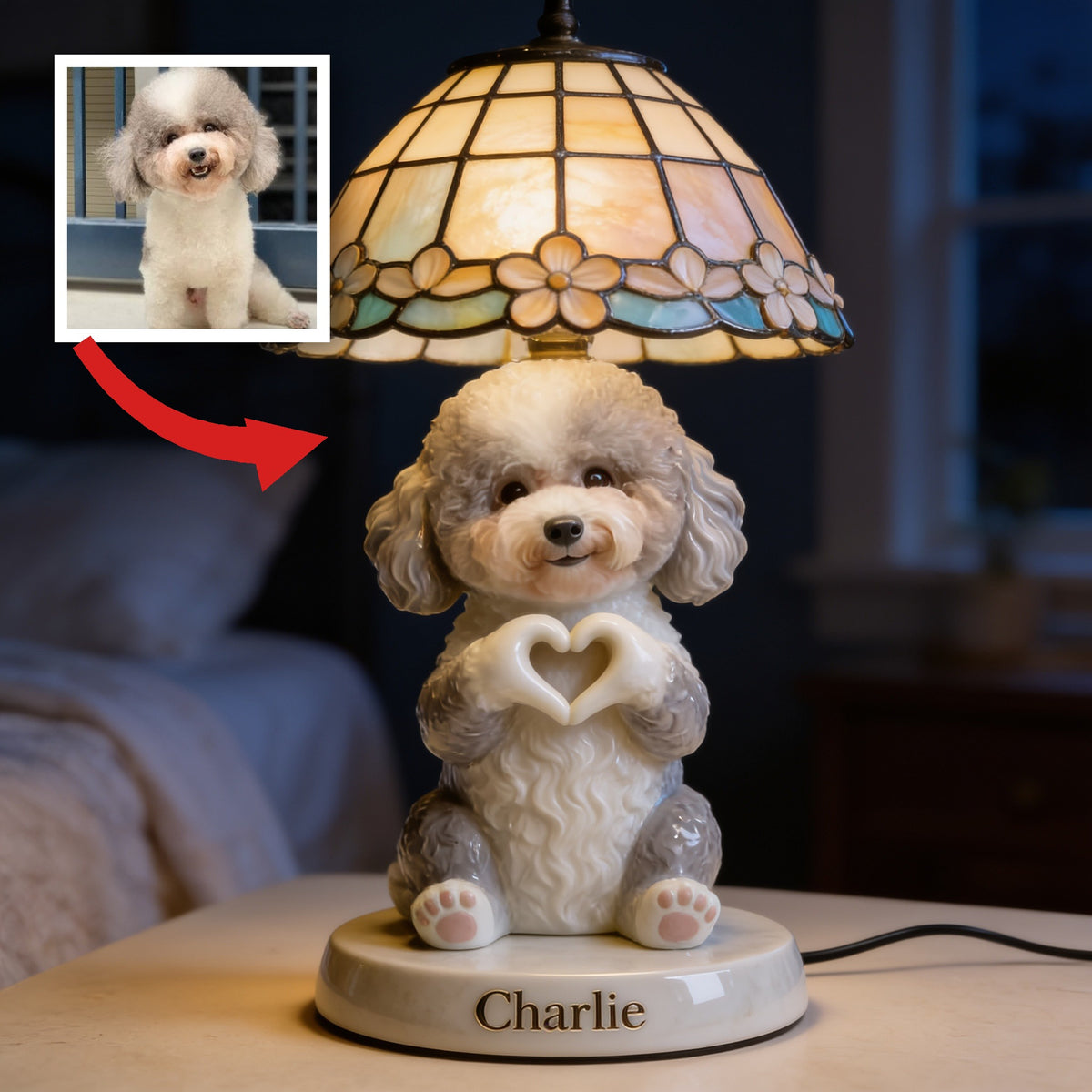 Personalized Fluffy Poodle Acrylic LED Night Light Pet Owner Gift