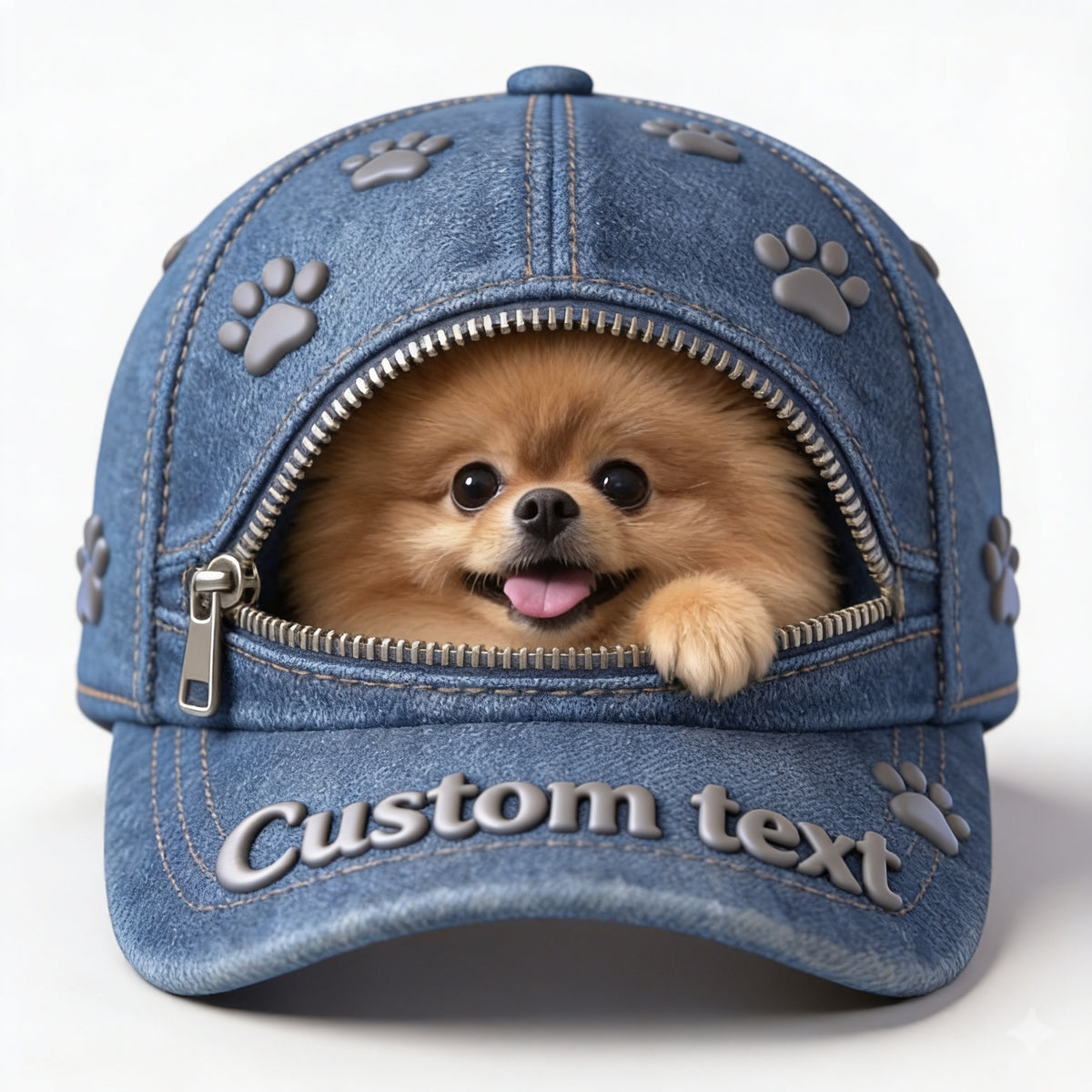 Custom Photo Fluffy Brown Pomeranian Classic Cap Dog Lover Gift