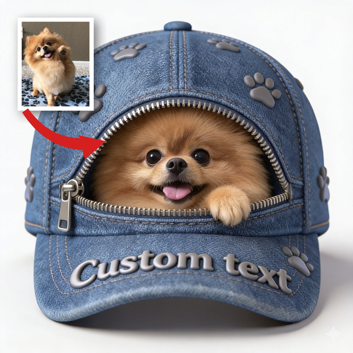 Custom Photo Fluffy Brown Pomeranian Classic Cap Dog Lover Gift