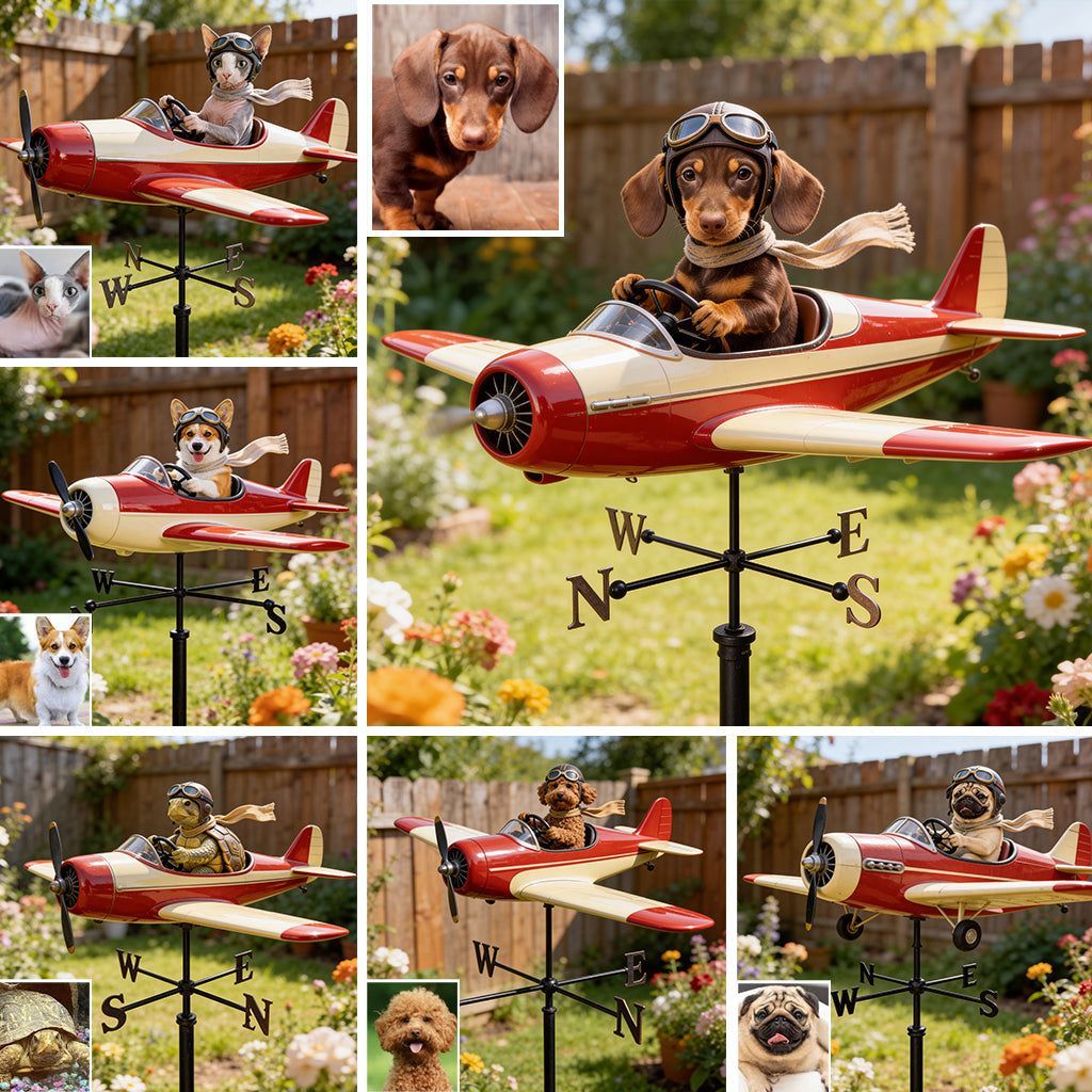 Custom Photo Cute Chihuahua Pilot Weather Vane, Garden Pet Lover Gift