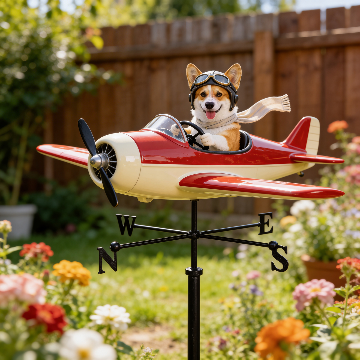 Custom Photo Golden Retriever Pilot Airplane Weather Vane, Garden Pet Lover Gift