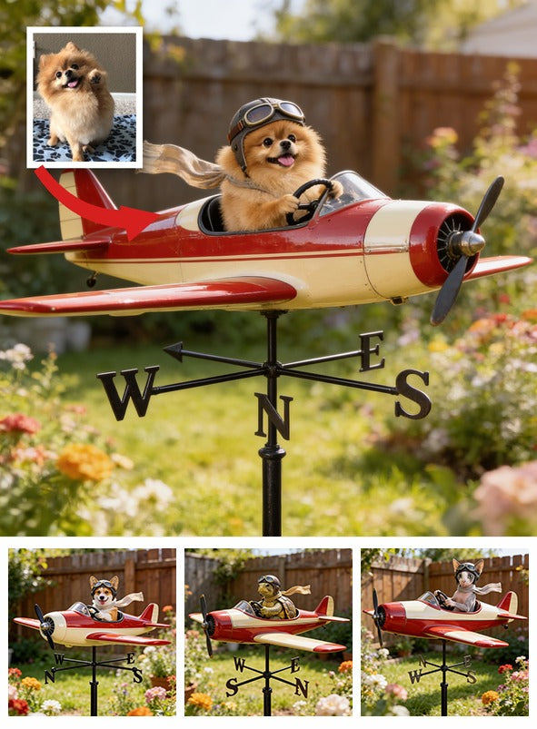 Personalisierbarer Foto Fluffy Pomeranian Pilot Wetterfahne Garten Deko