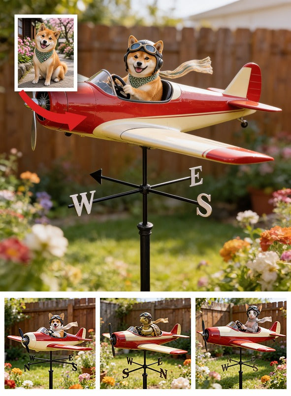 Custom Photo Pilot Shiba Inu Weather Vane, Pet Lover Garden Decor Gift